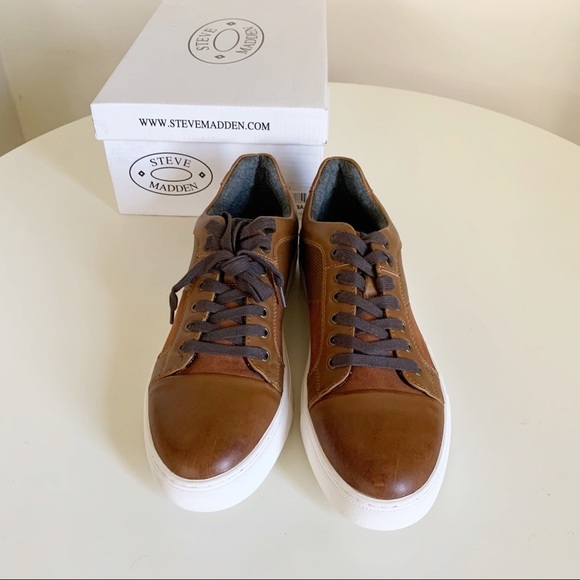 Steve Madden P-Yuba Low Top Leather Sneaker Brown Mens Size 8.5 New - Picture 1 of 8
